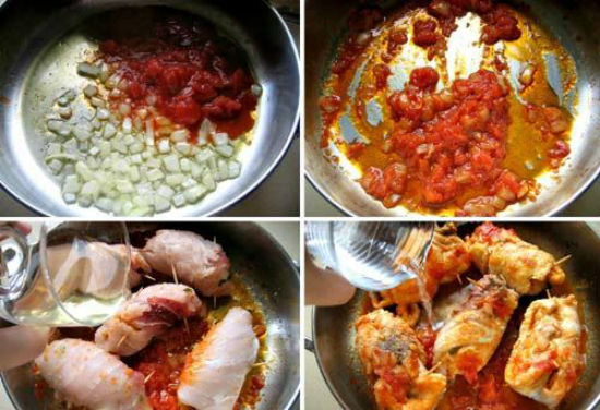 Công đoạn cuối cùng làm món cá kiếm sốt cà chua kiểu Ý cần một chút nhanh tay và khéo léo