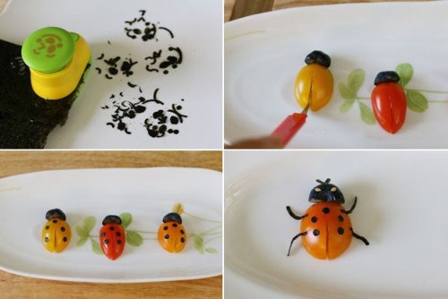 Làm con bọ rùa từ cà chua bi